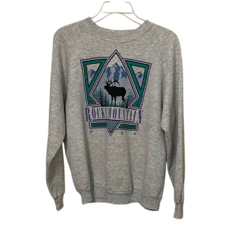 Jerzees Vintage 80s Rocky Mountain Park Grey Sweatshirt Adult Large (42-44)